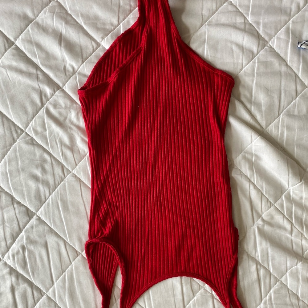 Red scoopneck bodysuit